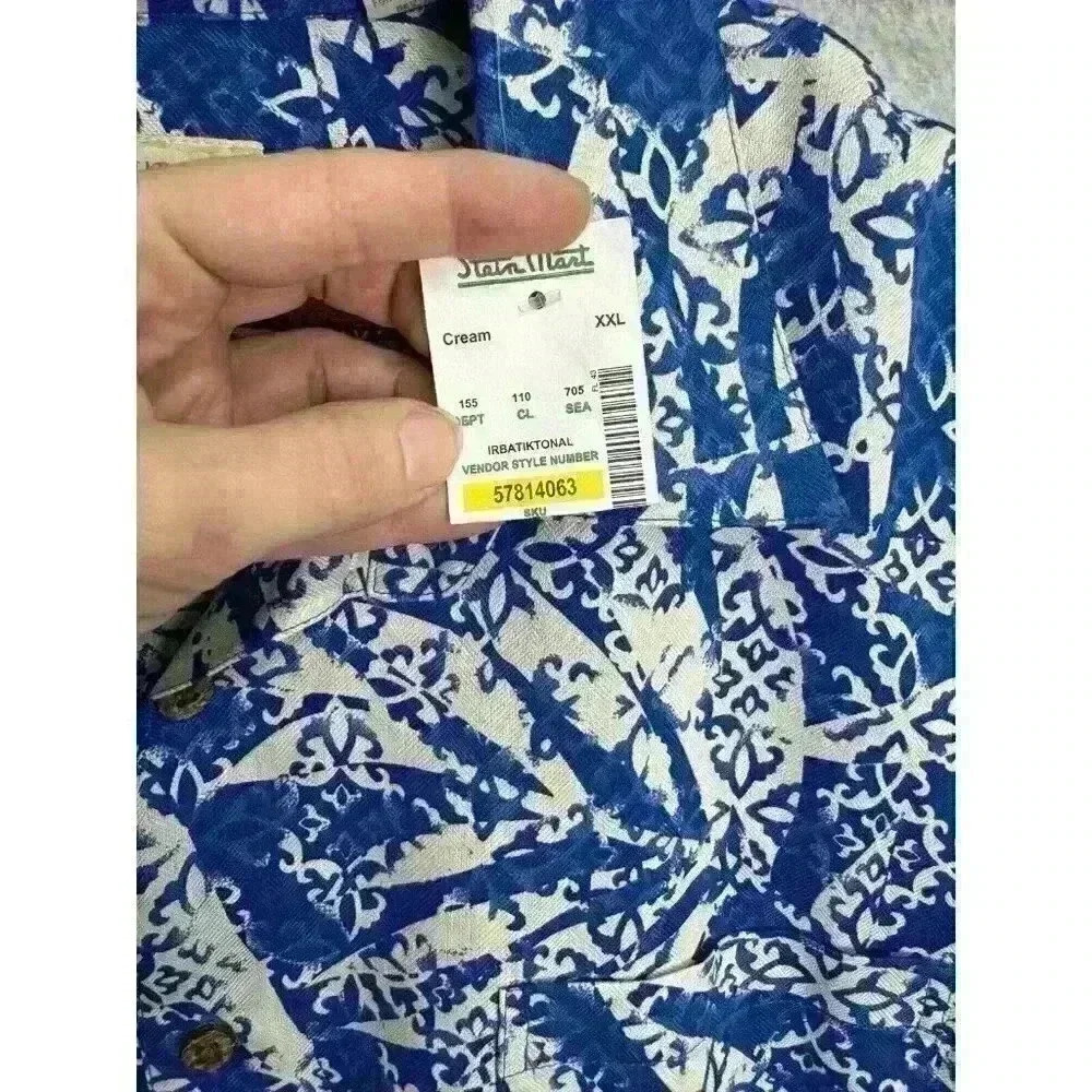 NWT 100% Silk Island Republic Men’s XXL Hawaiian Shirt Button Up Blue Floral - Picture 5 of 11